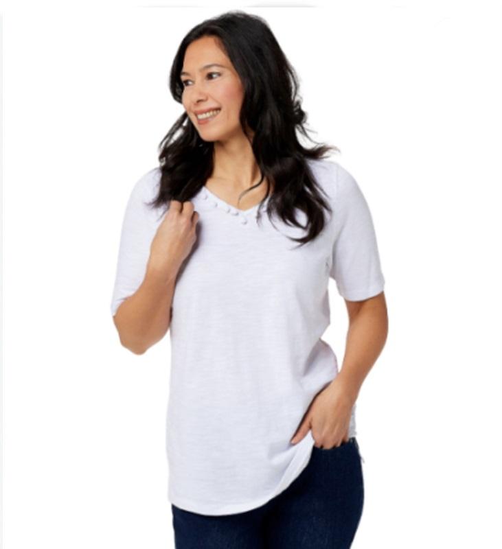 NWT Belle by Kim Gravel Slub Knit Pom-Pom V-Neck Top 96239