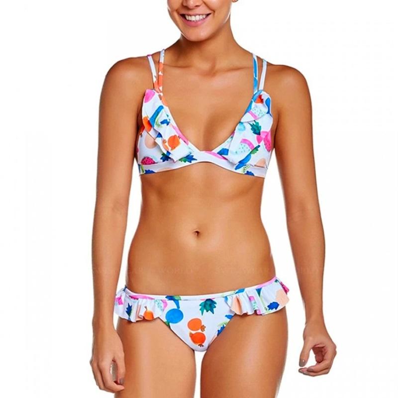 NWTD PIlyq Copacabana L White Fruit Halter Cheeky Bikini Swim Set #96279