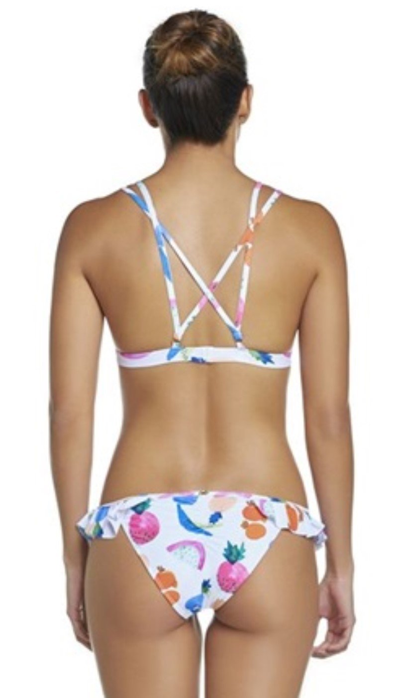 NWTD PIlyq Copacabana L White Fruit Halter Cheeky Bikini Swim Set #96279
