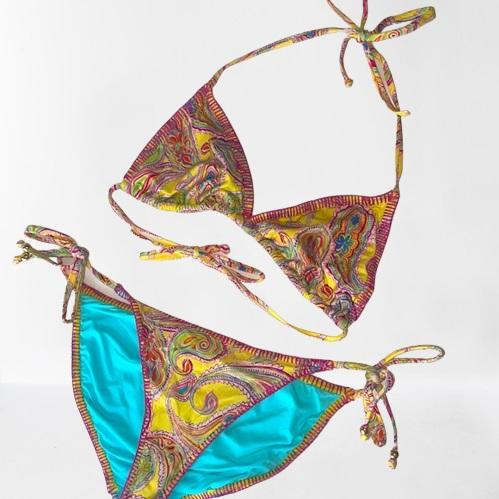 NWOT PIlyq Yellow Paisley S Halter Cheeky Bikini Swim Bottoms #96307