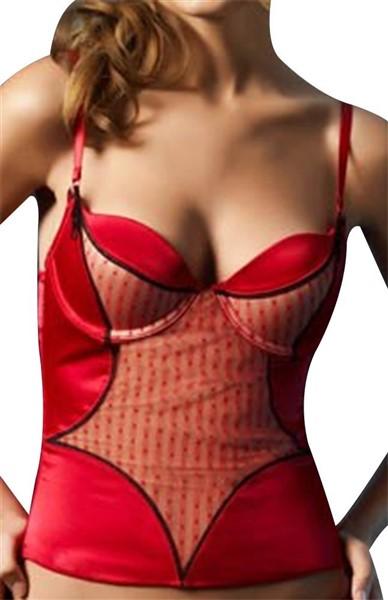 PO JEZEBEL 30148 34C Red Black SATIN ZIP IT UP PUSH-UP BUSTIER 96339
