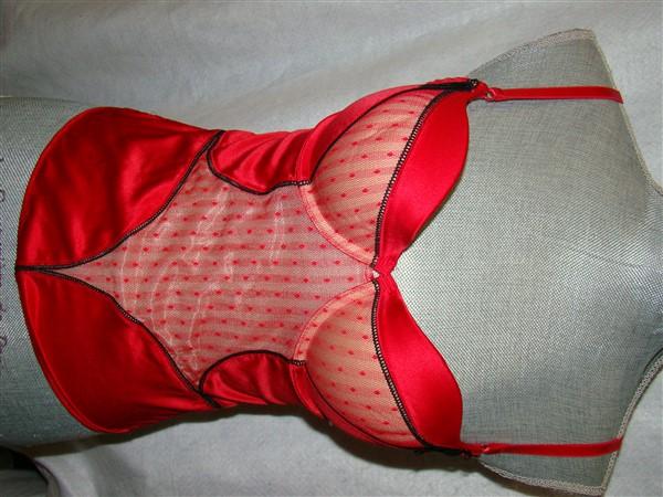 PO JEZEBEL 30148 34C Red Black SATIN ZIP IT UP PUSH-UP BUSTIER 96339