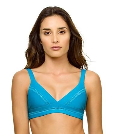 NWT Pilyq Tropic Stitch Blue L Triangle Halter Bikini Swim Top #96349