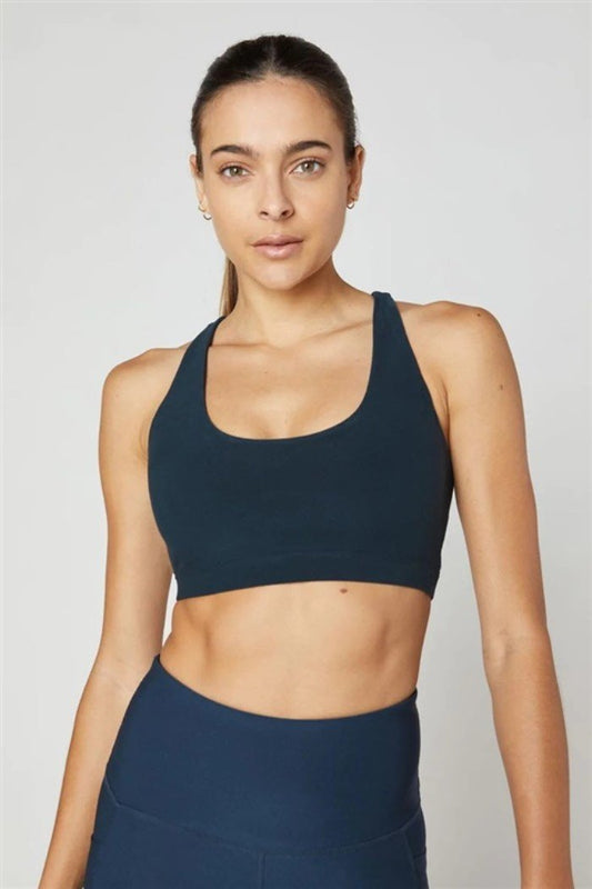 NEW MPG LG Exert Explore Recycled Racerback Medium Support Sports Bra Teal 96449