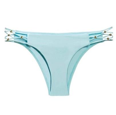 NWOT Pilyq Cabana Blue Strappy M Cheeky Ruched Bikini Swim Bottoms #96502