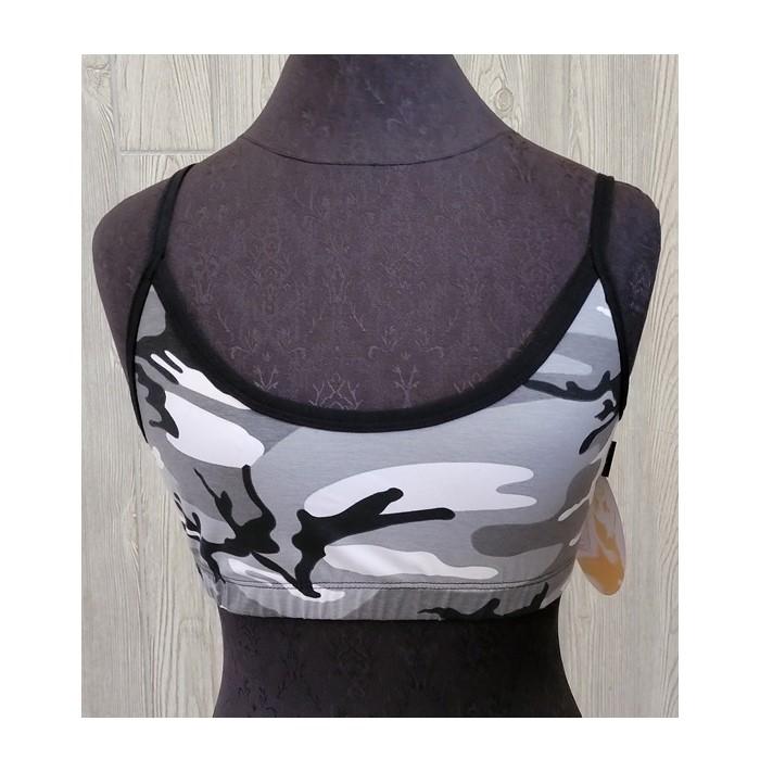 NWT Kos USA L Cross Back Dance Yoga Low-Impact Sports Bra 674 B/W Camo #96517