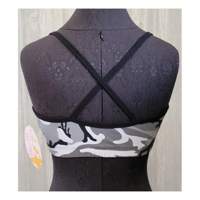 NWT Kos USA L Cross Back Dance Yoga Low-Impact Sports Bra 674 B/W Camo #96517