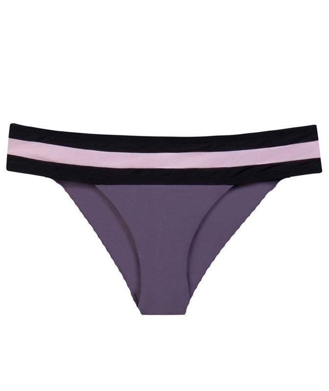 NWT Pilyq MD Amethyst Purple Colorblock Banded Cheeky Bikini Swim Bottoms #96549