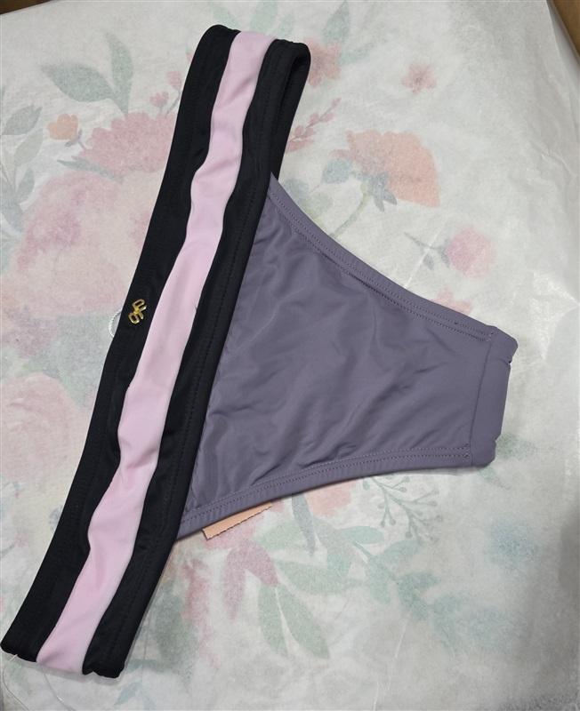 NWT Pilyq MD Amethyst Purple Colorblock Banded Cheeky Bikini Swim Bottoms #96549