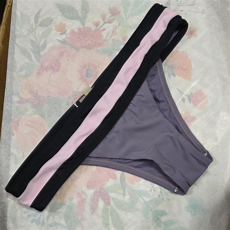 NWT Pilyq MD Amethyst Purple Colorblock Banded Cheeky Bikini Swim Bottoms #96549