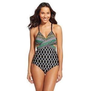 NWOT Clean Water Geometric Wrap XLG Halter One-Piece Swimsuit #96700