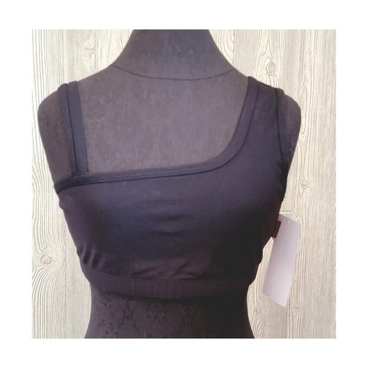 NWT Kos USA XL One Shoulder Medium Impact Yoga Dance Sports Bra 7348 Black 96710