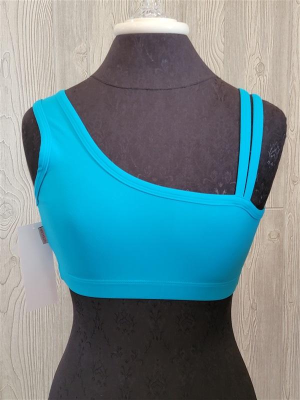 NWT Kos USA M One Shoulder Medium Impact Yoga Dance Sports Bra 7348 Blue 96711