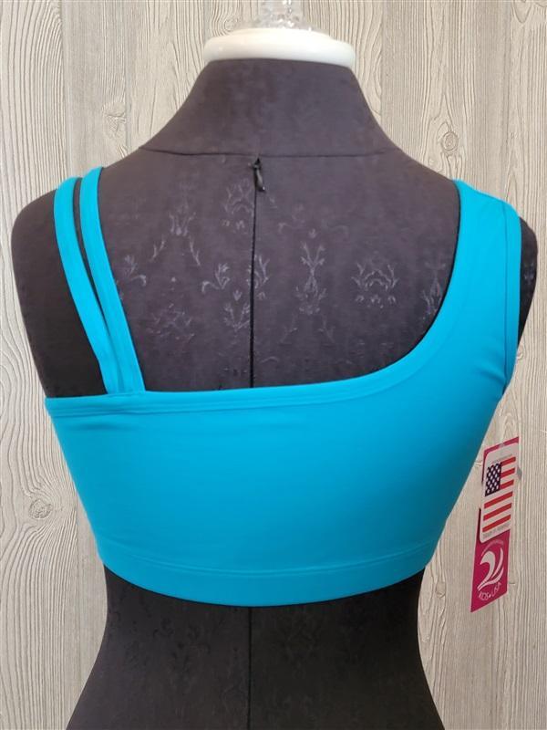 NWT Kos USA M One Shoulder Medium Impact Yoga Dance Sports Bra 7348 Blue 96711