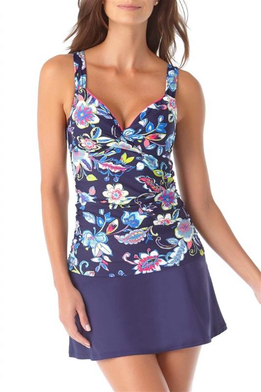 NWT Anne Cole 36B 34C Paisley Twist Front Underwire Tankini Swim Top 96749