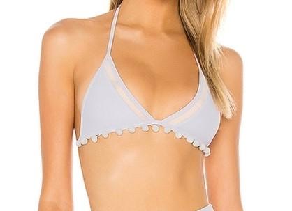 NWOT Gianni Bini White Pom-Pom S Triangle Sheer Bikini Swim Top #96754