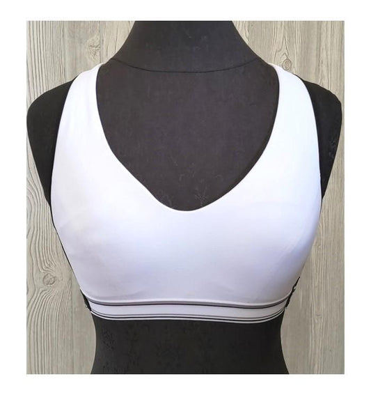 NWOT Bally Total Fitness M 34C/36B Low impact Sports Bra White Black #96768
