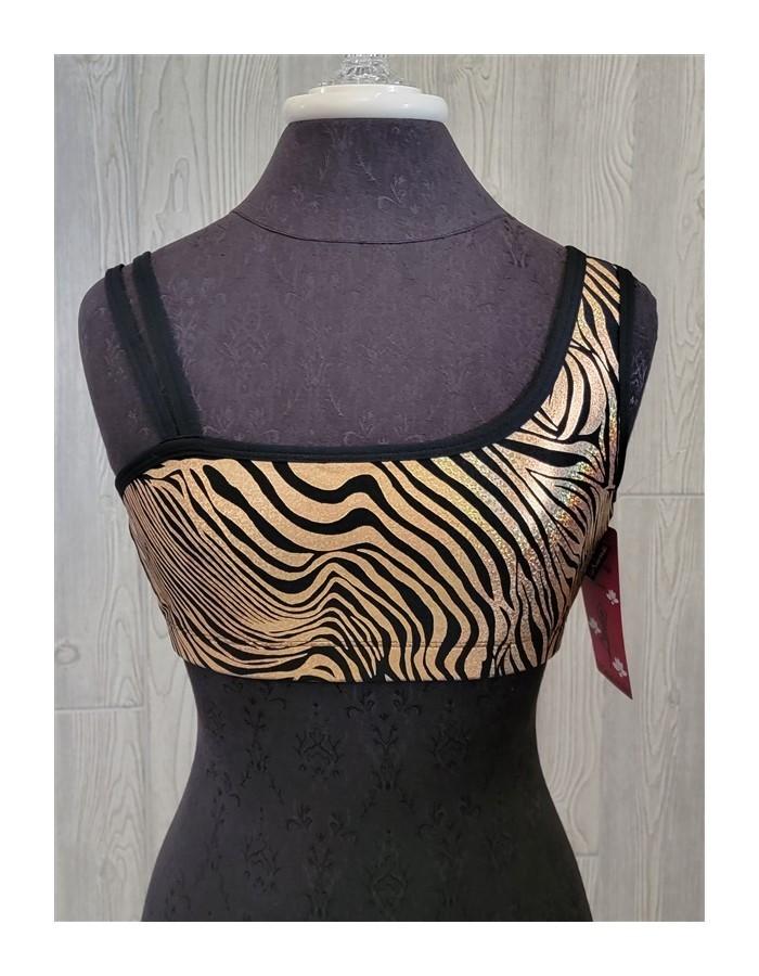 NWT Kos USA M One Shoulder Med-Impact Dance Sports Bra 7348 Glitter Tiger 96772