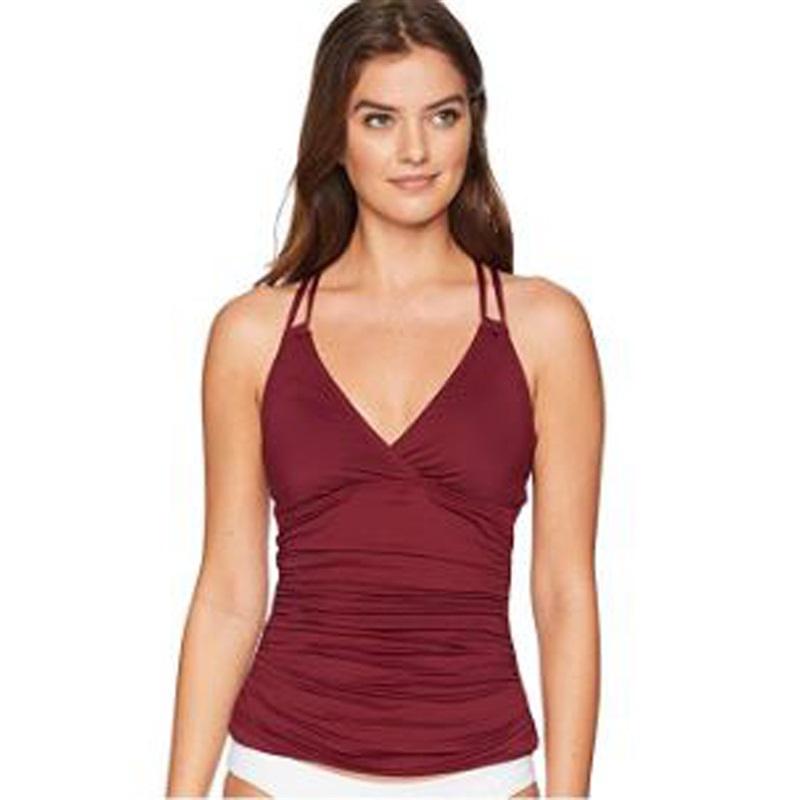 NWT La Blanca SZ 14 Island Goddess Wine Tankini Swim Top #96822