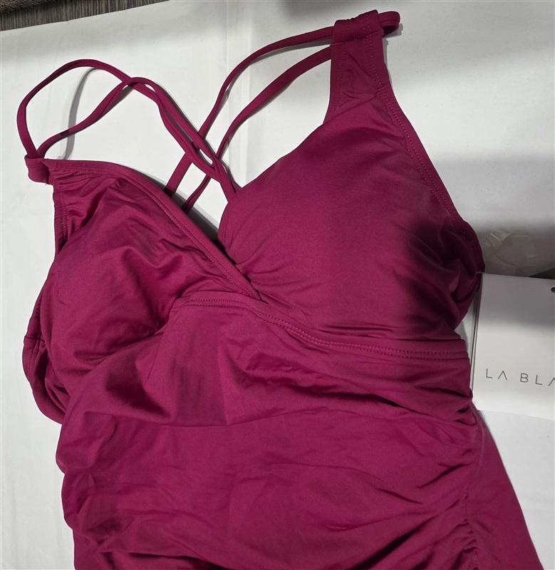 NWT La Blanca SZ 14 Island Goddess Wine Tankini Swim Top #96822