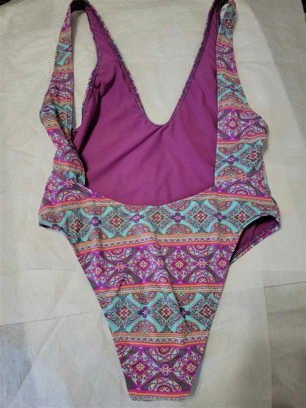 NWOT Fashion Nova L Pink Green Plunge Me Deep V 1P Swimsuit