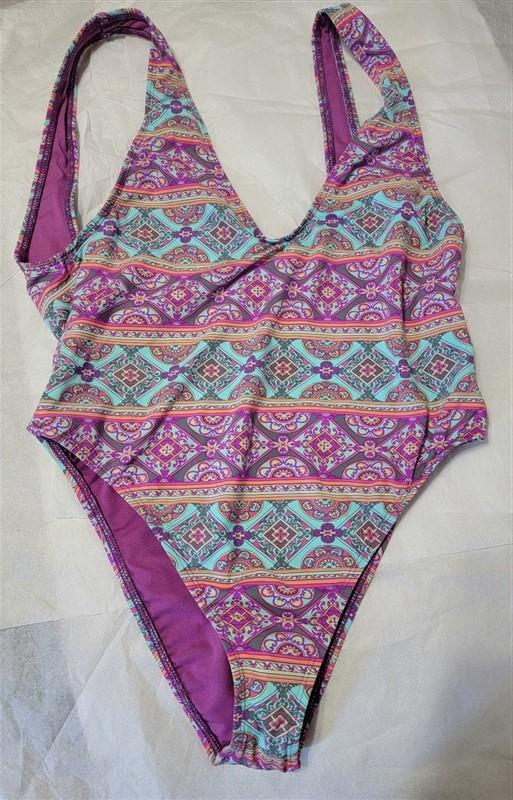 NWOT Fashion Nova L Pink Green Plunge Me Deep V 1P Swimsuit