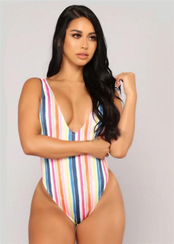 NWOT Fashion Nova L Pink Green Plunge Me Deep V 1P Swimsuit