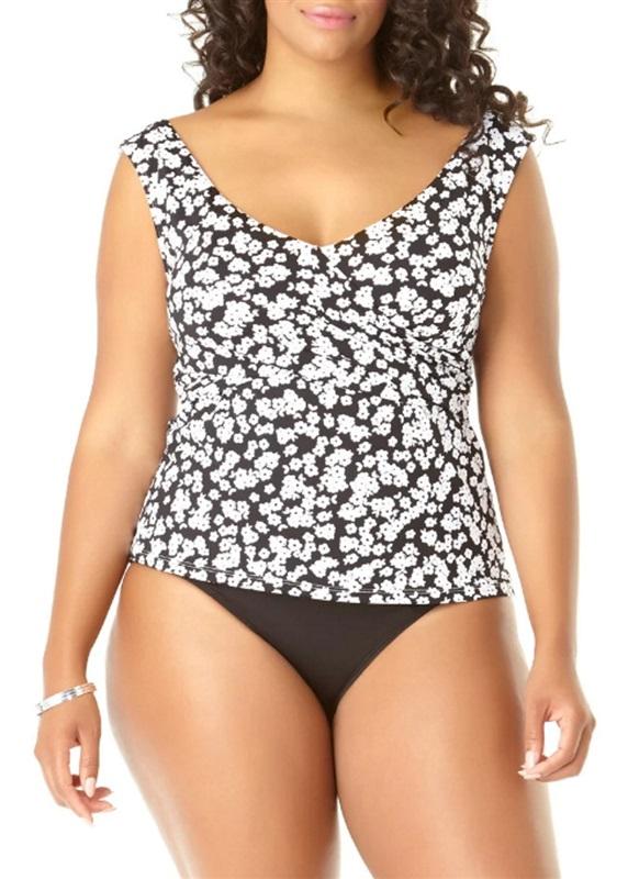 NWT Anne Cole 22W Itsy Bitsy Ditsy Off The Shoulder Wrap Tankini Top 96857