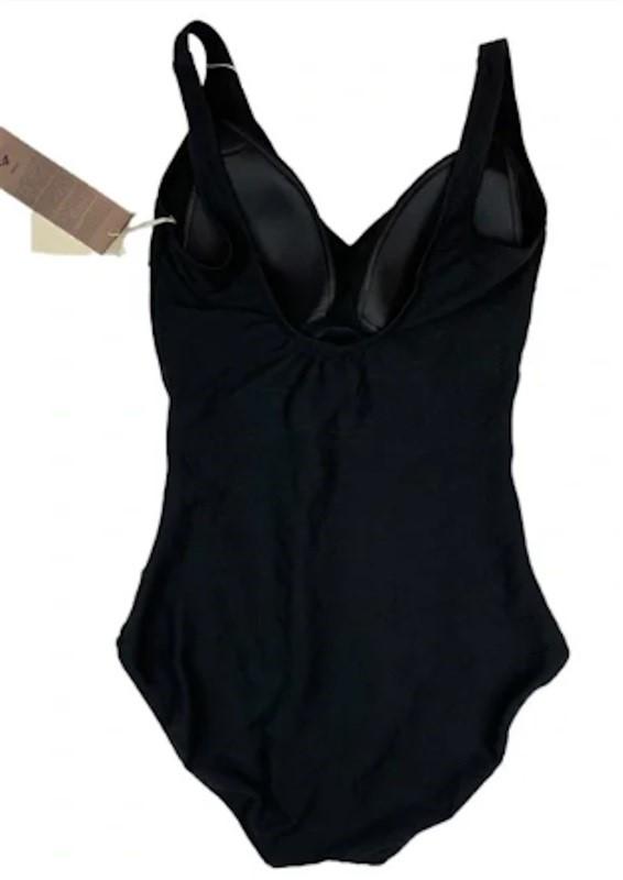 NWT Profile Gottex 8 Essentials Black Surplice High Back 1 PC Swimsuit 96888