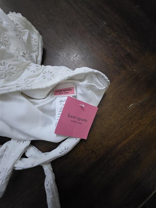 NWT Kate Spade S White Eyelet Halter Underwire Swimsuit 96897