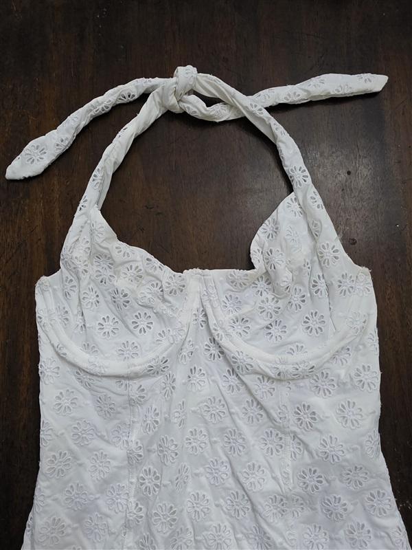 NWT Kate Spade S White Eyelet Halter Underwire Swimsuit 96897