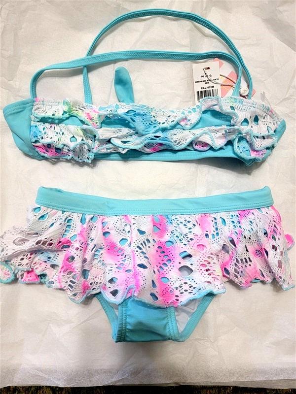 NWT PIlyq 10 Girls Rainbow Lace Blue Bikini Top & Bottom 96920