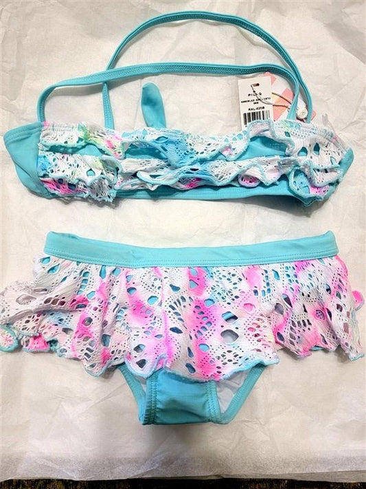 NWT PIlyq 10 Girls Rainbow Lace Blue Bikini Top & Bottom 96920