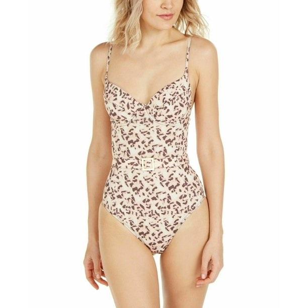 NWT What We Wore M Danielle Belted 1PC Tortoise Print Swimsuit 96980