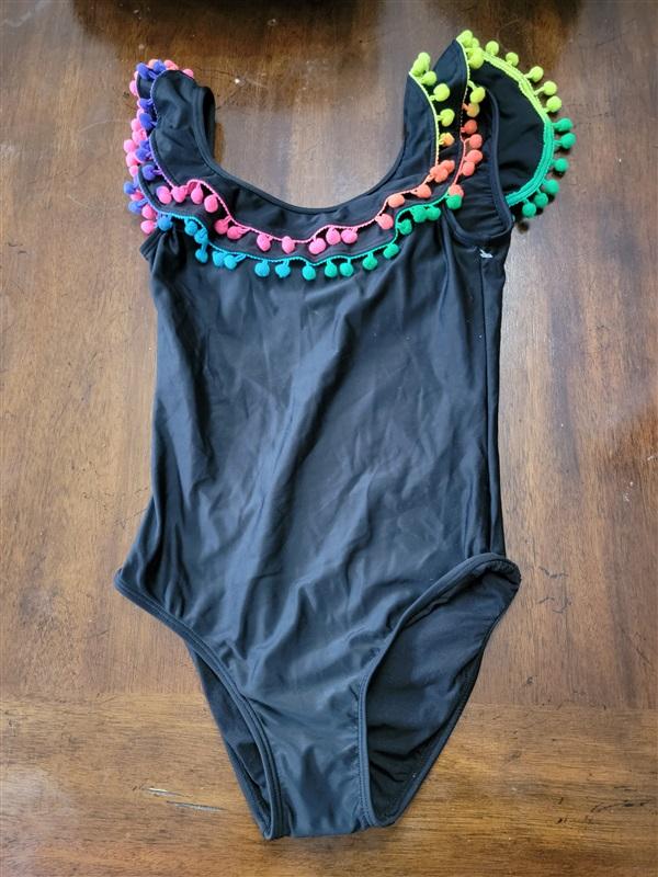 NWOT Pilyq 10 Girls Cotton Candy Pom Pom One Piece In Black 97035