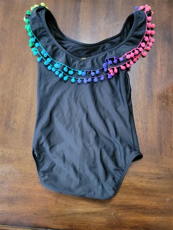 NWOT Pilyq 10 Girls Cotton Candy Pom Pom One Piece In Black 97035