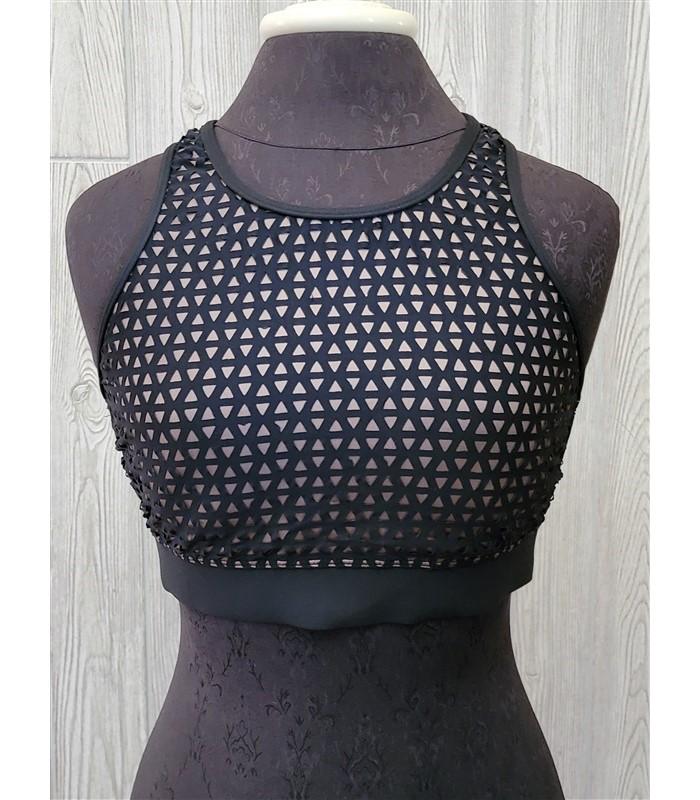 Next XL Mix It up Rise & Shine Cutout Overlay Sports Bra Bikini Top Black #97125