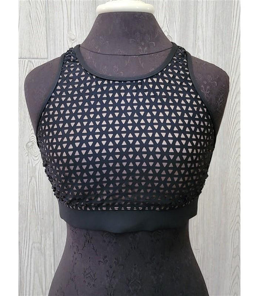 Next XL Mix It up Rise & Shine Cutout Overlay Sports Bra Bikini Top Black #97125
