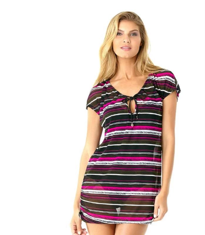 NWT Anne Cole M SKETCHBOOK STRIPE MESH TEE Swim Cover Up 97127