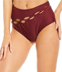 NWT Antonio Melani Back Bay SZ 12 Maroon High-Waisted Bikini Swim Bottoms #97128