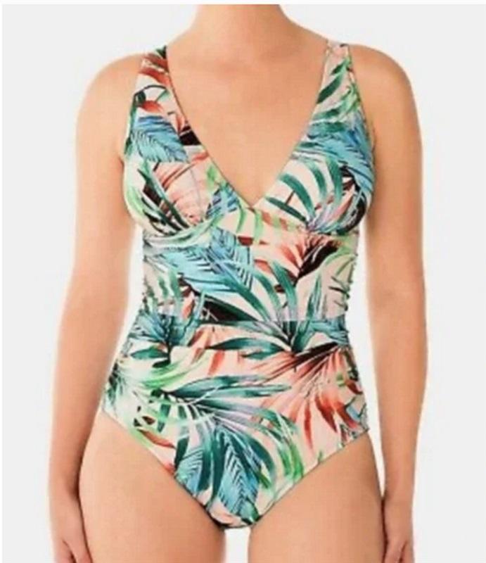 NWPT Swim Solutions Plunge Mio 12 Tummy Control Palm Tree 1PC Swimsuit 97135