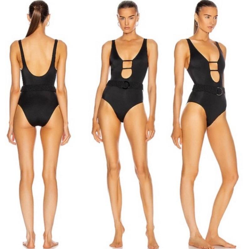 NWT Solid & Striped MD Beatrice Braided Belt Black 1PC Swimsuit 97156