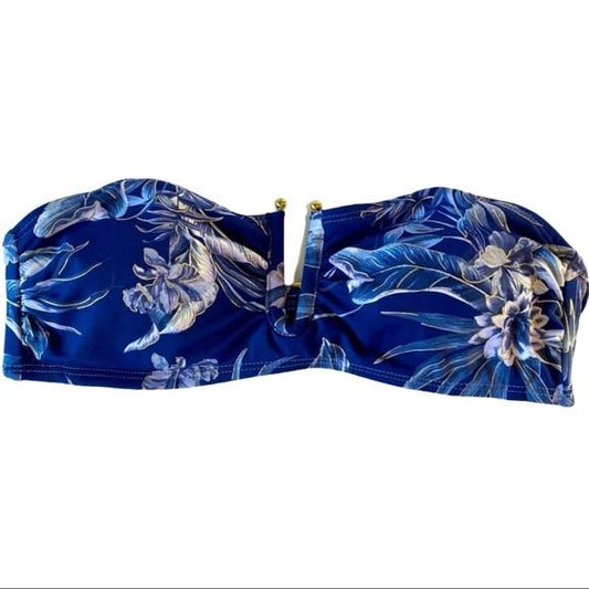 NWOT Ambrielle Navy Floral L V-Neck Bandeau Bikini Swim Top #97175