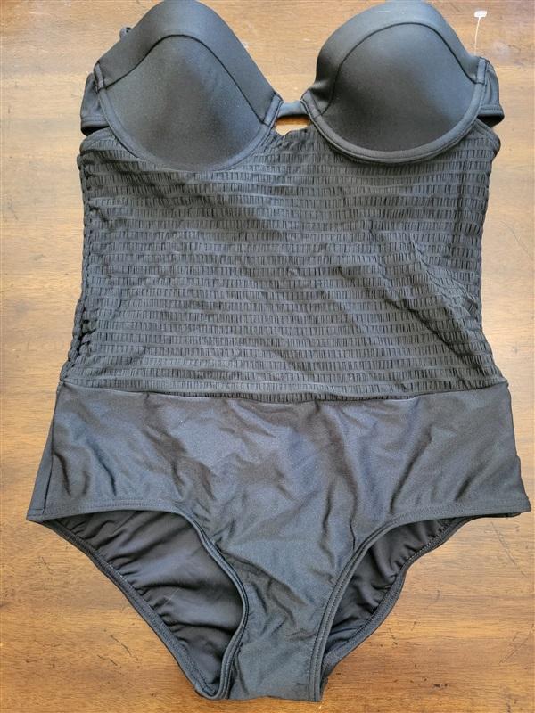 NWOT Insight 6 Smocked Bow Front Bra 1PC Swimsuit Black 97250