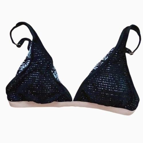 NWT Next Netted Layered L Black & White Halter Bikini Swim Top #97288