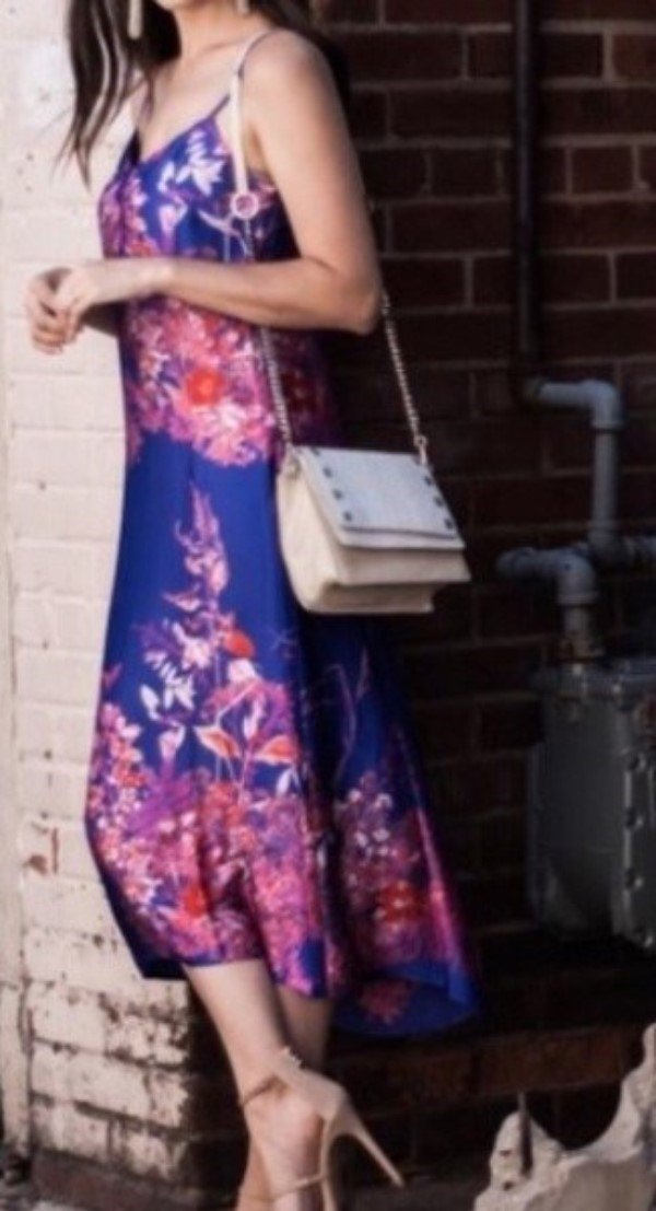 New Banana Republic 8P Petite Purple Silky Floral Strappy Midi Dress #97318