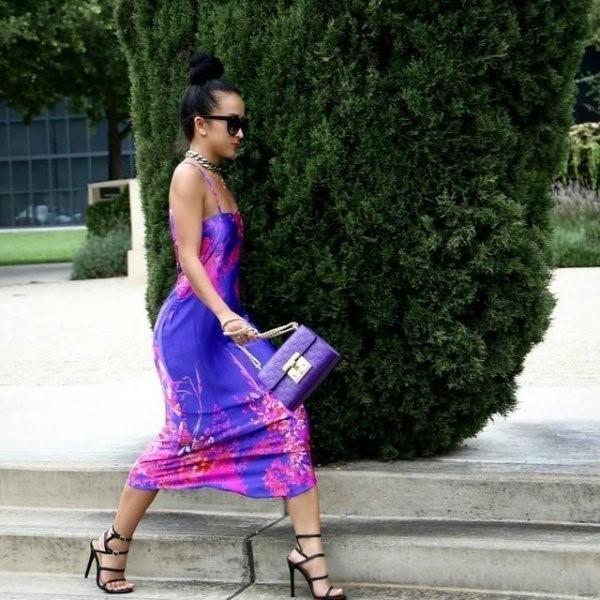 New Banana Republic 8P Petite Purple Silky Floral Strappy Midi Dress #97318