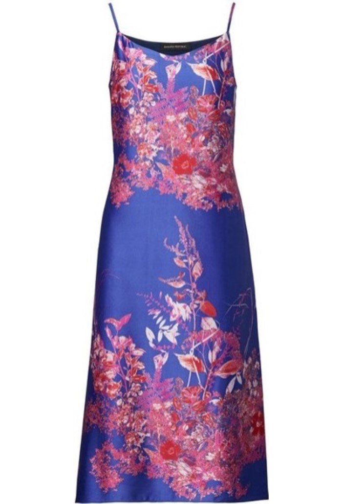 New Banana Republic 8P Petite Purple Silky Floral Strappy Midi Dress #97318