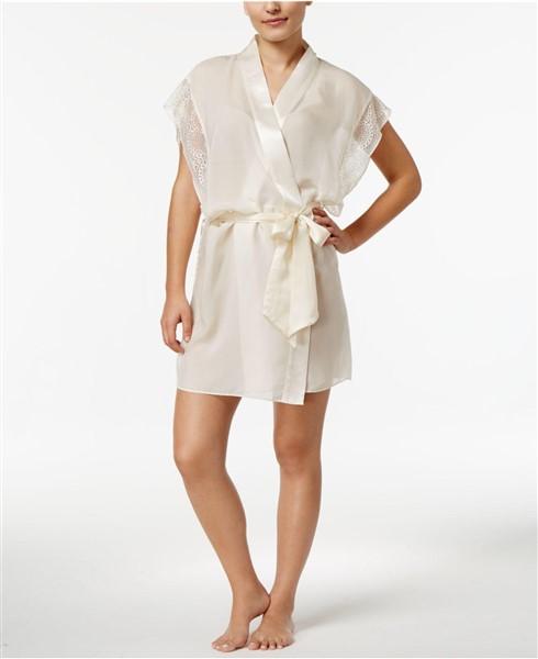 NEW Calvin Klein CK Black Endless Silk Lace Robe QS5679 Ivory M/L #97322
