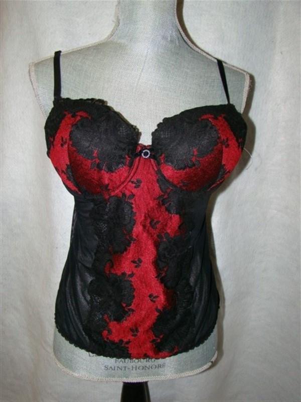 NWOT In Bloom Jonquil XL Red Black Lace Mesh Bustier Camisole #97326